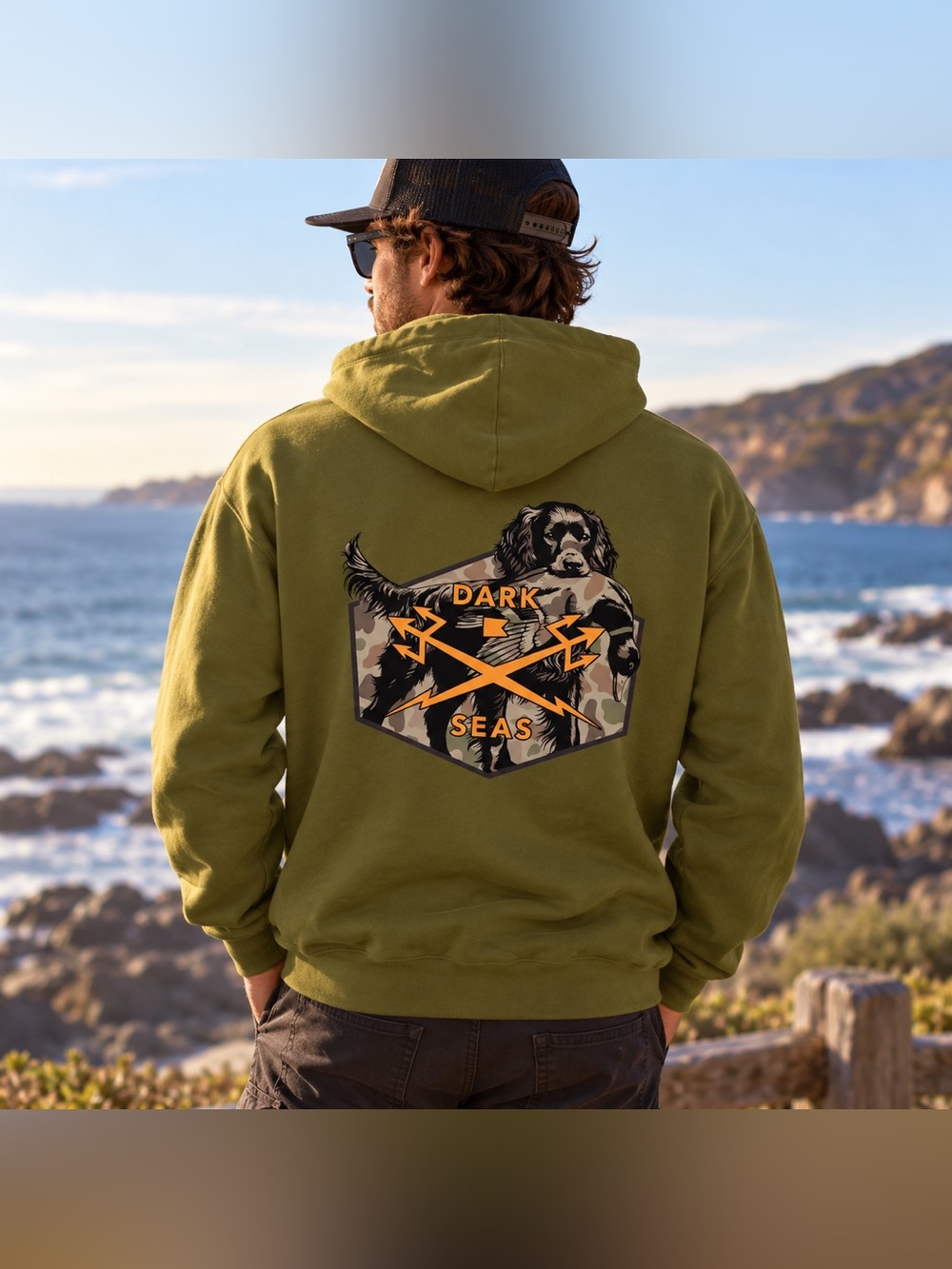Dark Seas Faithful Friend Hoodie Men’s L Army Olive Dog Hunting Graphic